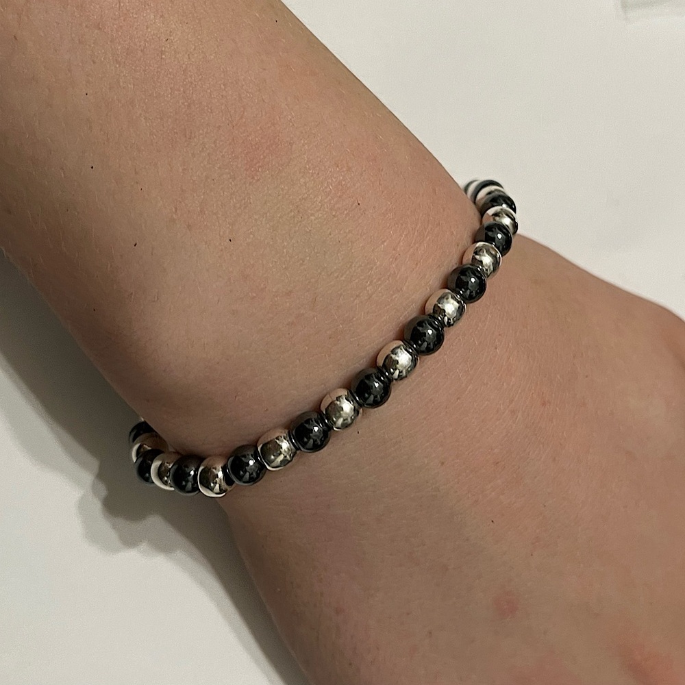 Boho Sterling Silver Hematite Toggle Bracelet 7” … - image 1